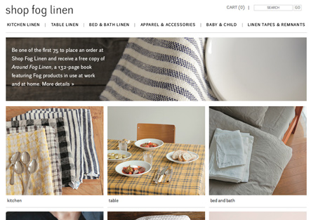 Screenshot of Shop Fog Linen's Home Page